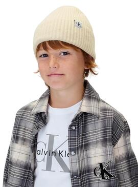 Mütze Calvin Klein Monogramm Rippe beige für Kinder