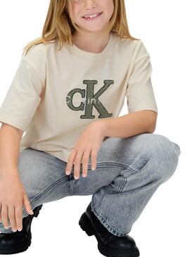 T-Shirt Calvin Klein Toweling Monologue Beige Mädchen
