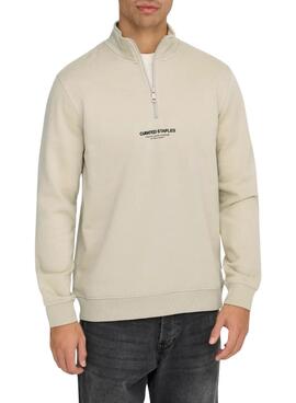 Only and Sons Curated Zip beige Pullover für Herren