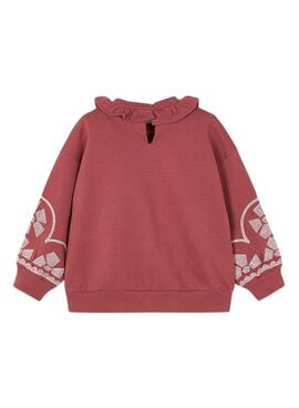 Sweatshirt von Mayoral mit Rüschenkragen in Weinrot für Mädchen.