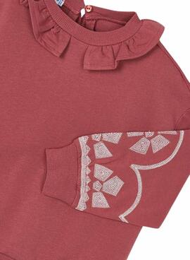 Sweatshirt von Mayoral mit Rüschenkragen in Weinrot für Mädchen.