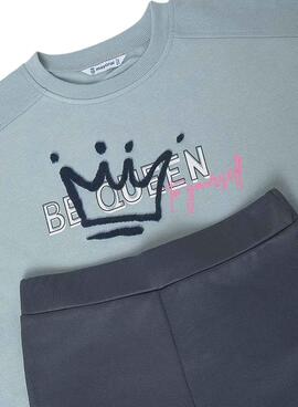 Mayoral Set Legging PU und blauer Mädchen-Sweatshirt