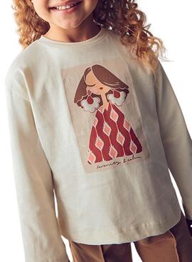 T-Shirt Mayoral mit beige Haargummi für Mädchen.