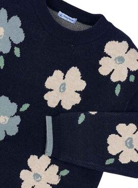 Marineblau gemusterte Mayoral Jacquard-Blumenjersey für Mädchen.