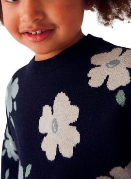 Marineblau gemusterte Mayoral Jacquard-Blumenjersey für Mädchen.