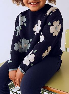 Marineblau gemusterte Mayoral Jacquard-Blumenjersey für Mädchen.