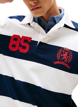 Tommy Jeans Rugby-Polohemd mit blauen Streifen für Herren, lässig geschnitten.