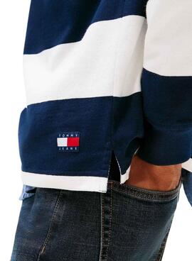 Tommy Jeans Rugby-Polohemd mit blauen Streifen für Herren, lässig geschnitten.