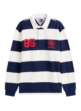 Tommy Jeans Rugby-Polohemd mit blauen Streifen für Herren, lässig geschnitten.