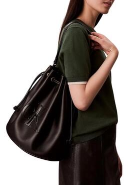 Handtasche Calvin Klein Jeans Bucket Monogramm schwarz für Damen