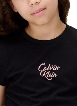 T-shirt Calvin Klein Script Logo Schwarz für Mädchen