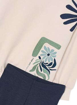 Mayoral-Set Leggings und beige Sweatshirt für Mädchen.