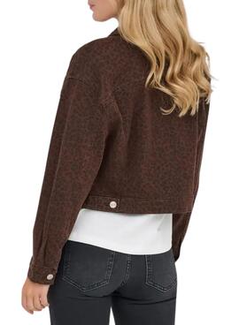 Jeansjacke Only Anlie mit Leopardenmuster in Weinrot.