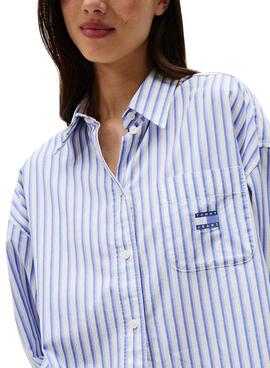 Tommy Jeans Badge Stripe Blue Shirt for Women