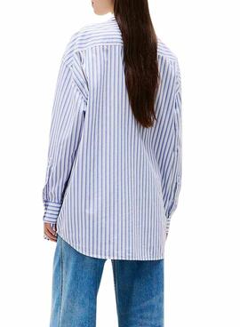 Tommy Jeans Badge Stripe Blue Shirt for Women