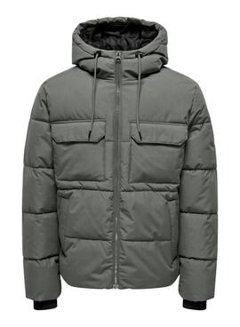 Gepolsterte Jacke Only and Sons Selijah in Grün für Männer.