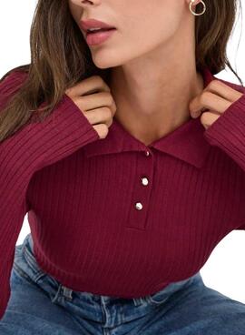 Pullover Only Mila Polo Bordeaux für Damen.