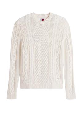 Tommy Jeans Kabelstrickpullover in Weiß für Herren.
