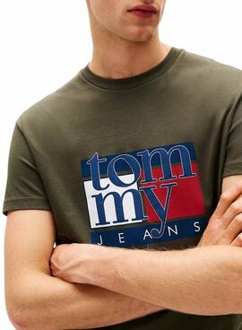 T-Shirt Tommy Jeans Flag Grün für Herren
