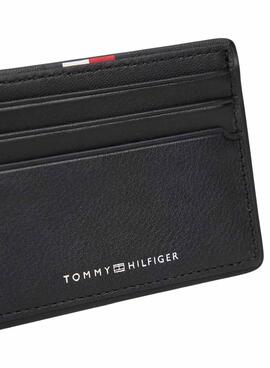 Kartenhalter Tommy Hilfiger aus schwarzem Corporate-Leder für Herren.