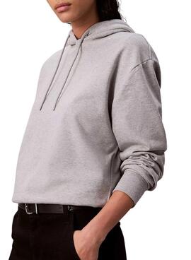 Sweater Calvin Klein Logo Grau mit Kapuze für Damen.