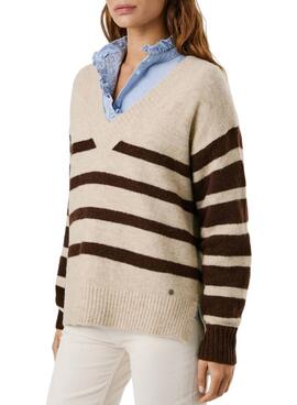 Pullover Pepe Jeans Cecil mit V-Ausschnitt und Streifenmuster für Damen.