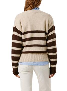 Pullover Pepe Jeans Cecil mit V-Ausschnitt und Streifenmuster für Damen.