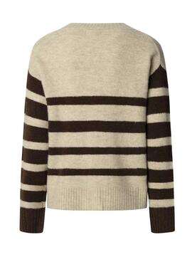 Pullover Pepe Jeans Cecil mit V-Ausschnitt und Streifenmuster für Damen.