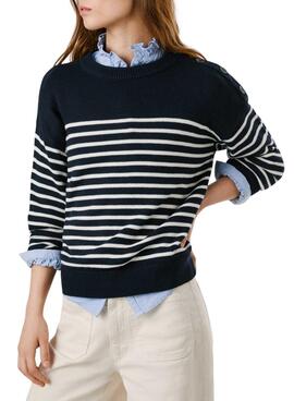 Pullover Pepe Jeans Carlina gestreiftes Marineblau für Damen