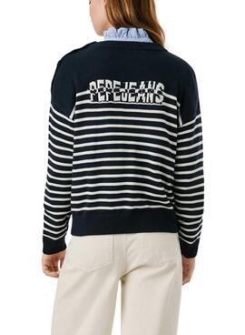 Pullover Pepe Jeans Carlina gestreiftes Marineblau für Damen