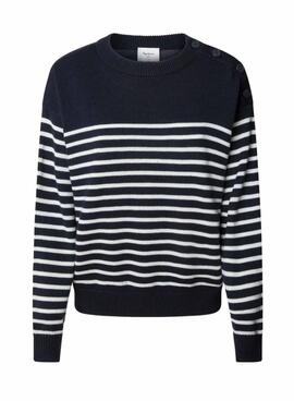 Pullover Pepe Jeans Carlina gestreiftes Marineblau für Damen