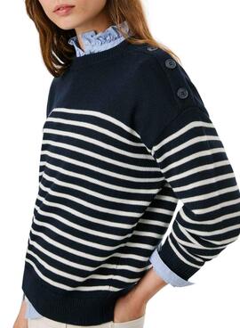 Pullover Pepe Jeans Carlina gestreiftes Marineblau für Damen