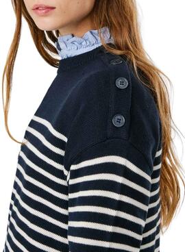 Pullover Pepe Jeans Carlina gestreiftes Marineblau für Damen