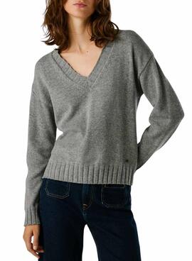 Pullover Pepe Jeans Cherice V-Ausschnitt grau für Damen