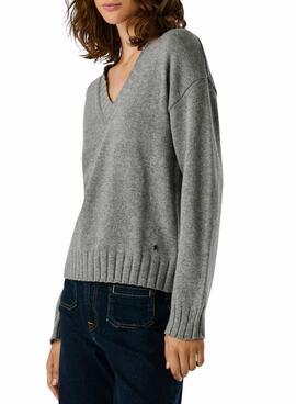 Pullover Pepe Jeans Cherice V-Ausschnitt grau für Damen