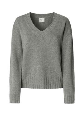 Pullover Pepe Jeans Cherice V-Ausschnitt grau für Damen