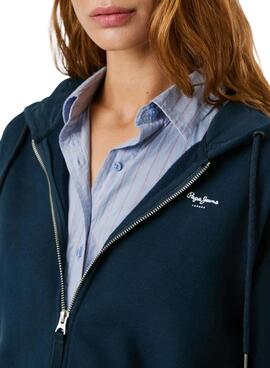 Sweatshirt Pepe Jeans Babi mit Kapuze und Reißverschluss in Marineblau für Damen.