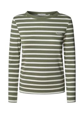T-shirt Pepe Jeans Bani gestreifter Rippenstrick in Grün für Damen