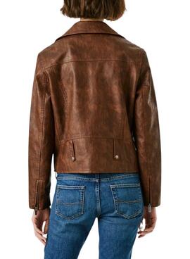 Bikerjacke Pepe Jeans Stacy in braunem Leder-Design für Damen