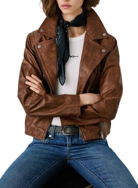 Bikerjacke Pepe Jeans Stacy in braunem Leder-Design für Damen