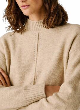 Pullover Pepe Jeans Cecil in Beige mit Rundhalsausschnitt für Damen.