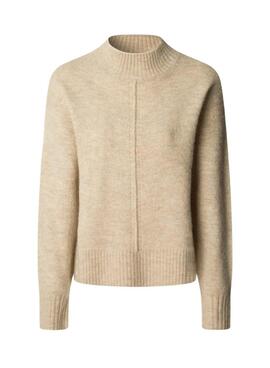 Pullover Pepe Jeans Cecil in Beige mit Rundhalsausschnitt für Damen.
