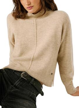 Pullover Pepe Jeans Cecil in Beige mit Rundhalsausschnitt für Damen.
