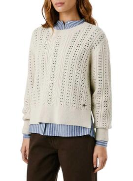 Pullover Pepe Jeans Candide Lochmuster beige für Damen
