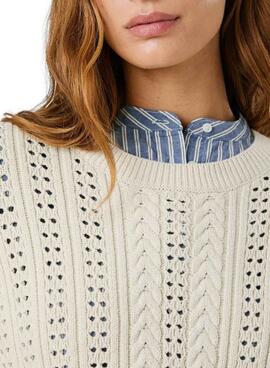 Pullover Pepe Jeans Candide Lochmuster beige für Damen
