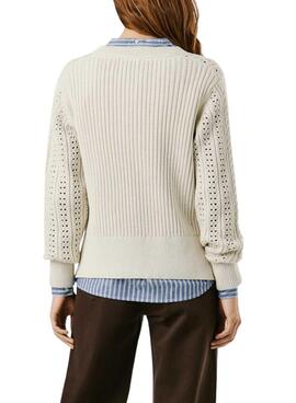 Pullover Pepe Jeans Candide Lochmuster beige für Damen