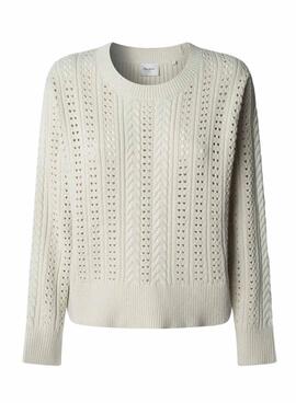 Pullover Pepe Jeans Candide Lochmuster beige für Damen