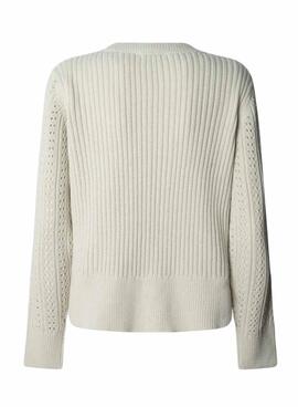 Pullover Pepe Jeans Candide Lochmuster beige für Damen