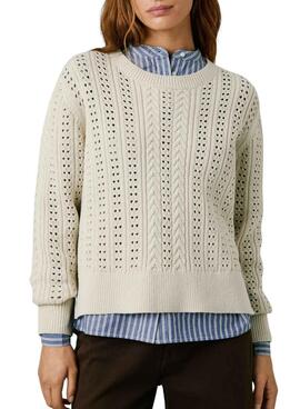 Pullover Pepe Jeans Candide Lochmuster beige für Damen