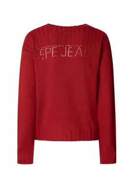 Pullover Pepe Jeans Cherice mit V-Ausschnitt in Rot für Damen.